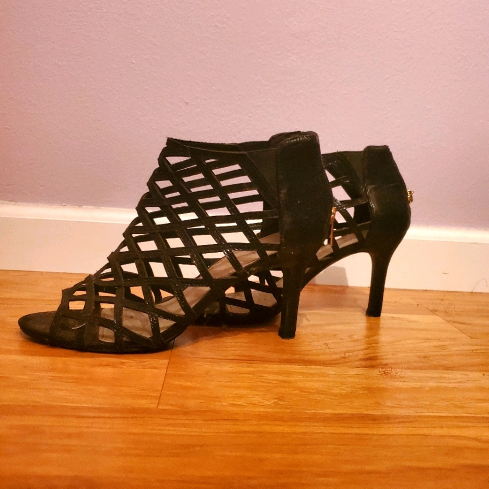 Black caged heels